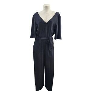 SARA CAMPBELL Women's‎ 12 Black V-Neck Short Sleeve Tie Waist Jumpsuit Romper